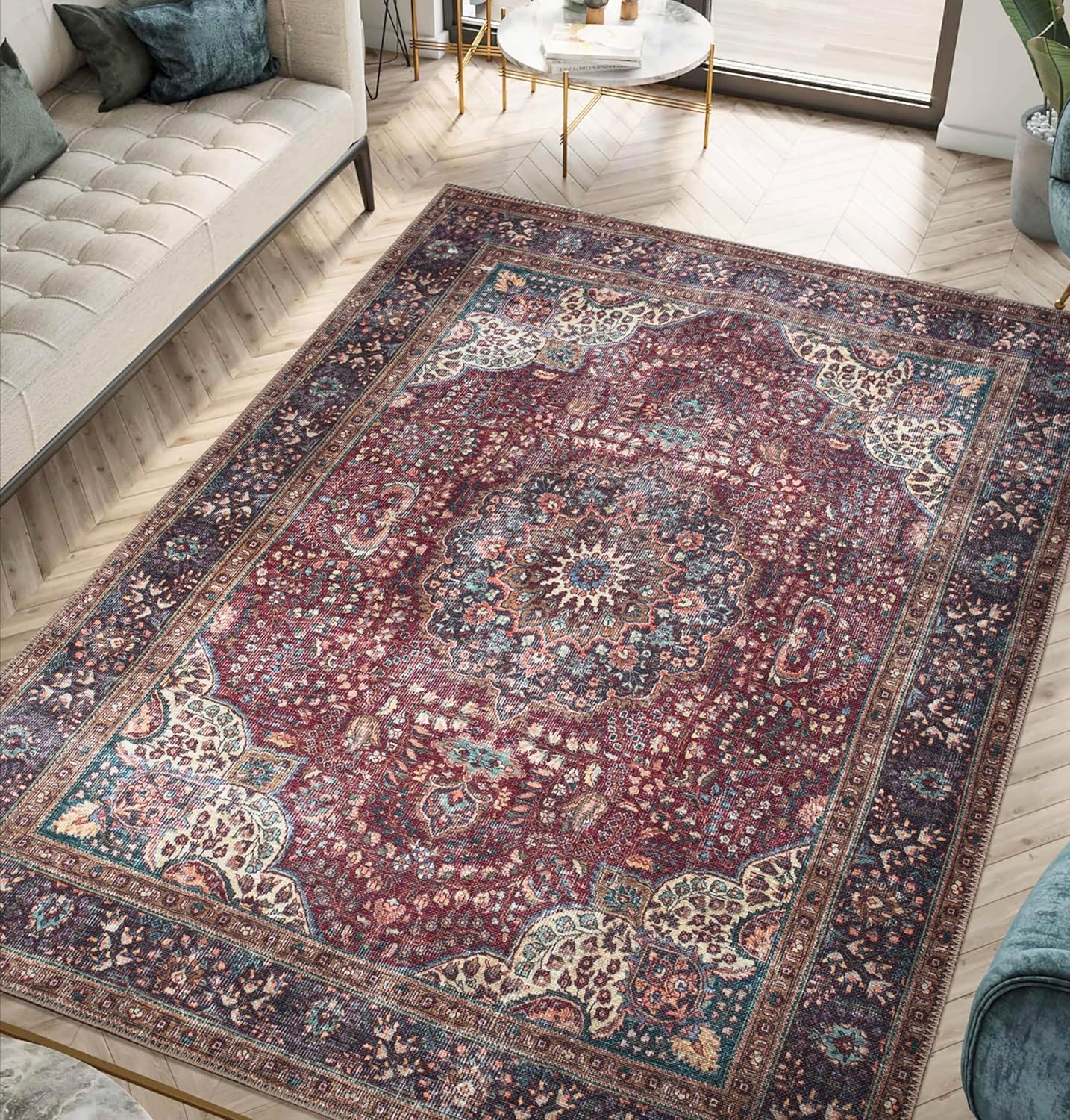 Tapis grand salon lavable en machine pour éliminer taches et glissades