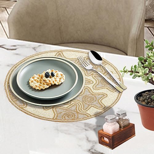 Miniatura 4 de Mantel individual redondo hecho a mano con cuentas de marfil plateado de 13 pulgadas, elegante cargador elegante, hermoso tapete decorativo para