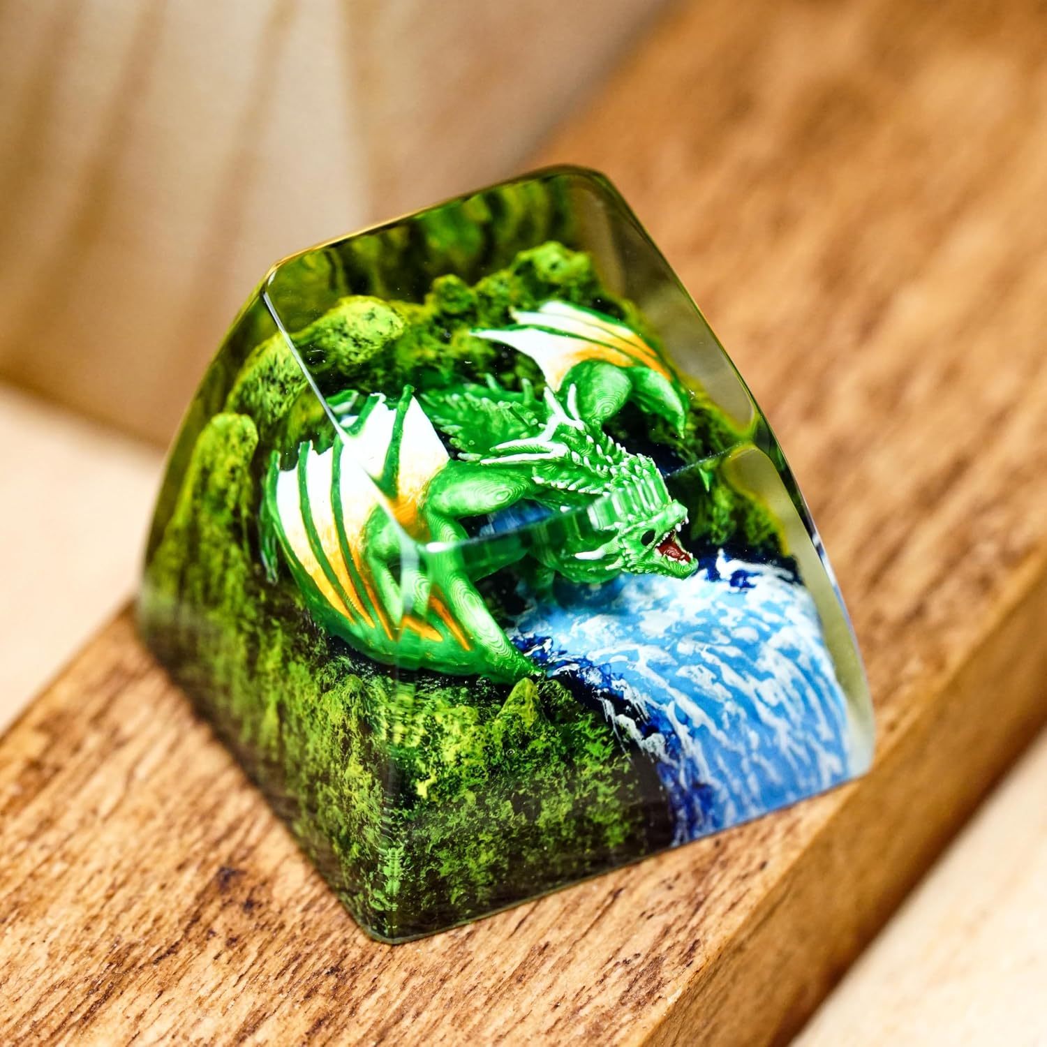 Waterfall Emerald Dragon Keycap Handmade Artisan Keycap SA Profile Cool Custom Keycaps Keyboard Caps Resin Keycaps for Cherry MX Mechanical Keyboard Lovers Gift