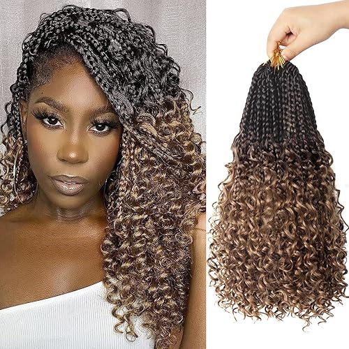Vista 501 de Goddess Box Braids Crochet Hair With Curly Ends 18 Inch Bohomian Box Braids Crochet Braids 8 Packs 3X Crochet Braids Synthetic Braiding Hair 1B-4-30
