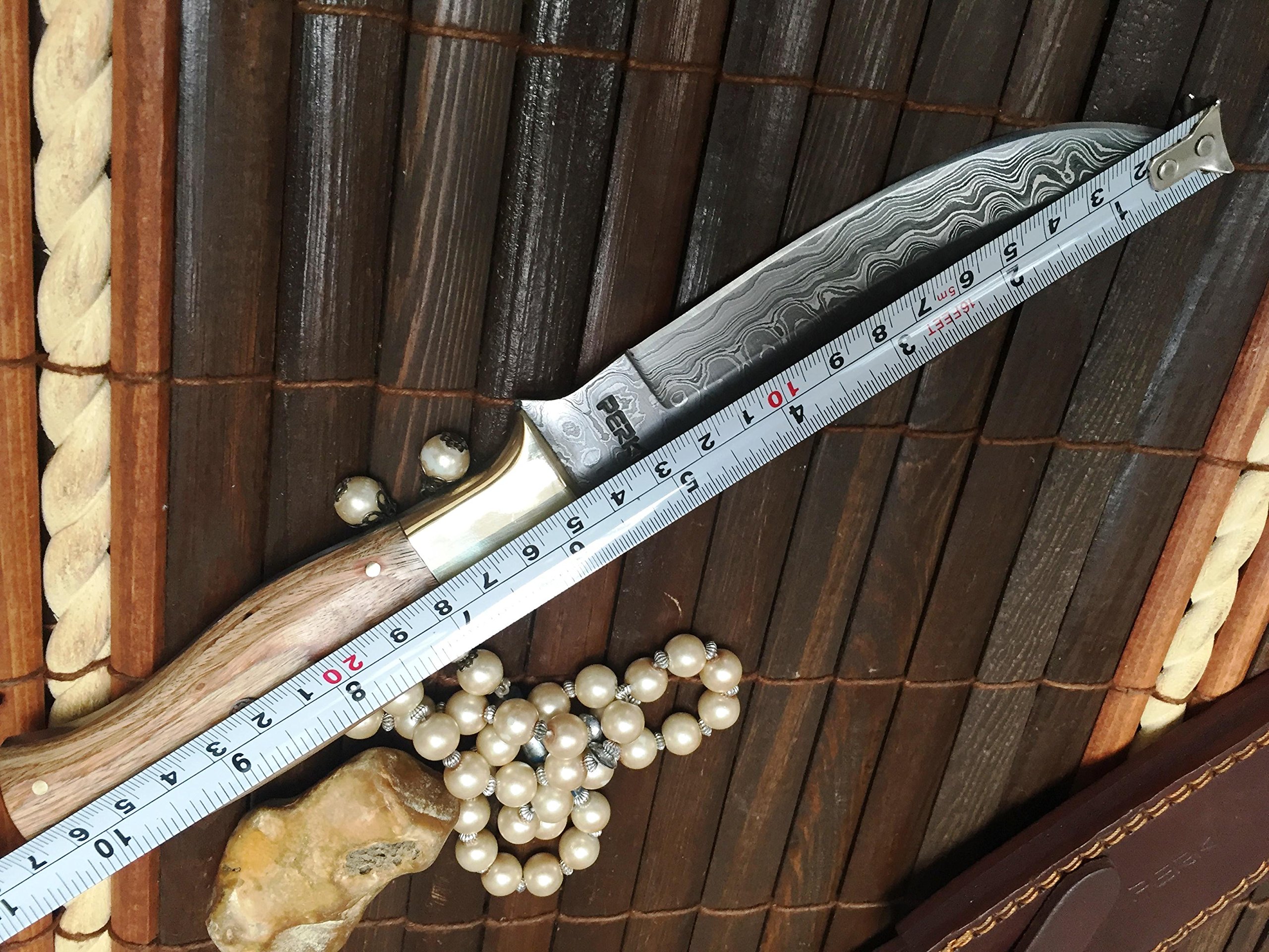 Coltello da caccia in acciaio Damasco con fodero