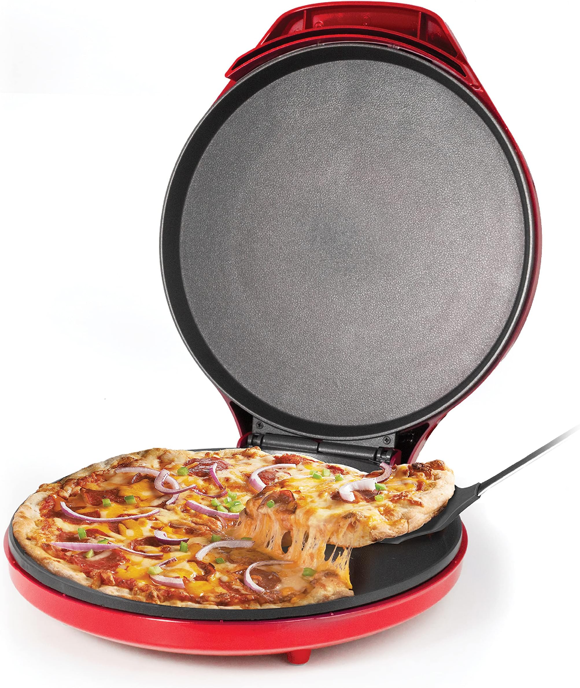 Pizza Maker Plus, 12" Indoor Electric Grill, Nonstick Griddle Pan for Pizzas, Quesadillas, Tortillas, Nachos and more, 12" Electric Griddle for Delicious Meals and Snacks, Red