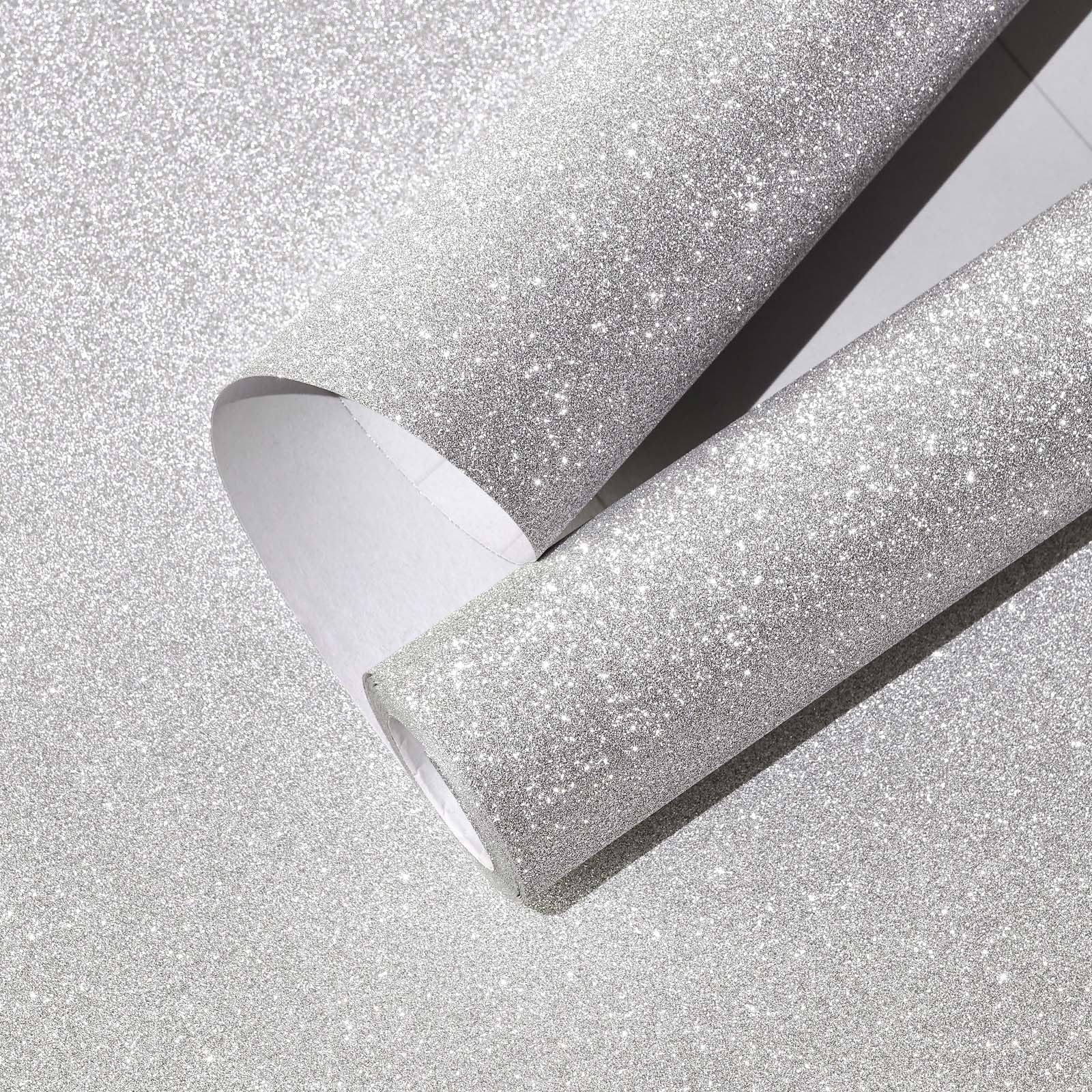 CAX Silver Glitter Wallpaper Peel and Stick 17.3''x120'' Silver Glitter Contact Paper Self Adhesive Sparkle Peel and Stick Wallpaper Decorative Removable Bling Wallpapers for Bedroom Living Room Walls