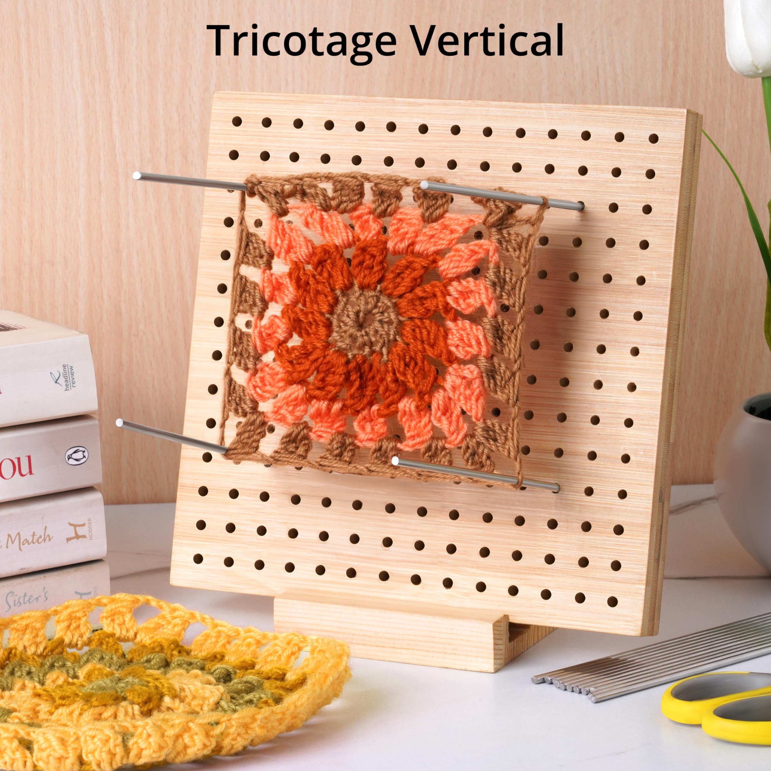 Planche De Blocage En Bois Pour Crochet - 20 Broches Inox, Idéal Granny Squares