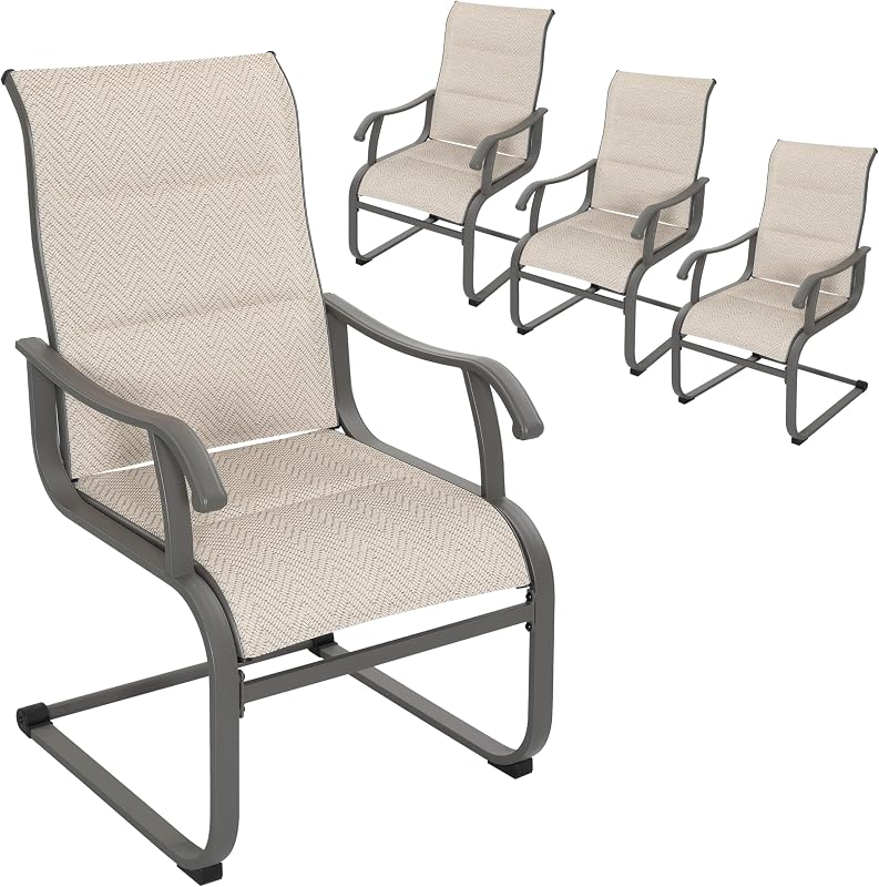 Patio Dining Chair Set of 4, Comfortable Outdoor Dining Chairs for Indoors and Outdoors, Breathable Textilene Spring Motion Outdoor Patio Chairs for Backyard Deck, Grayish Beige