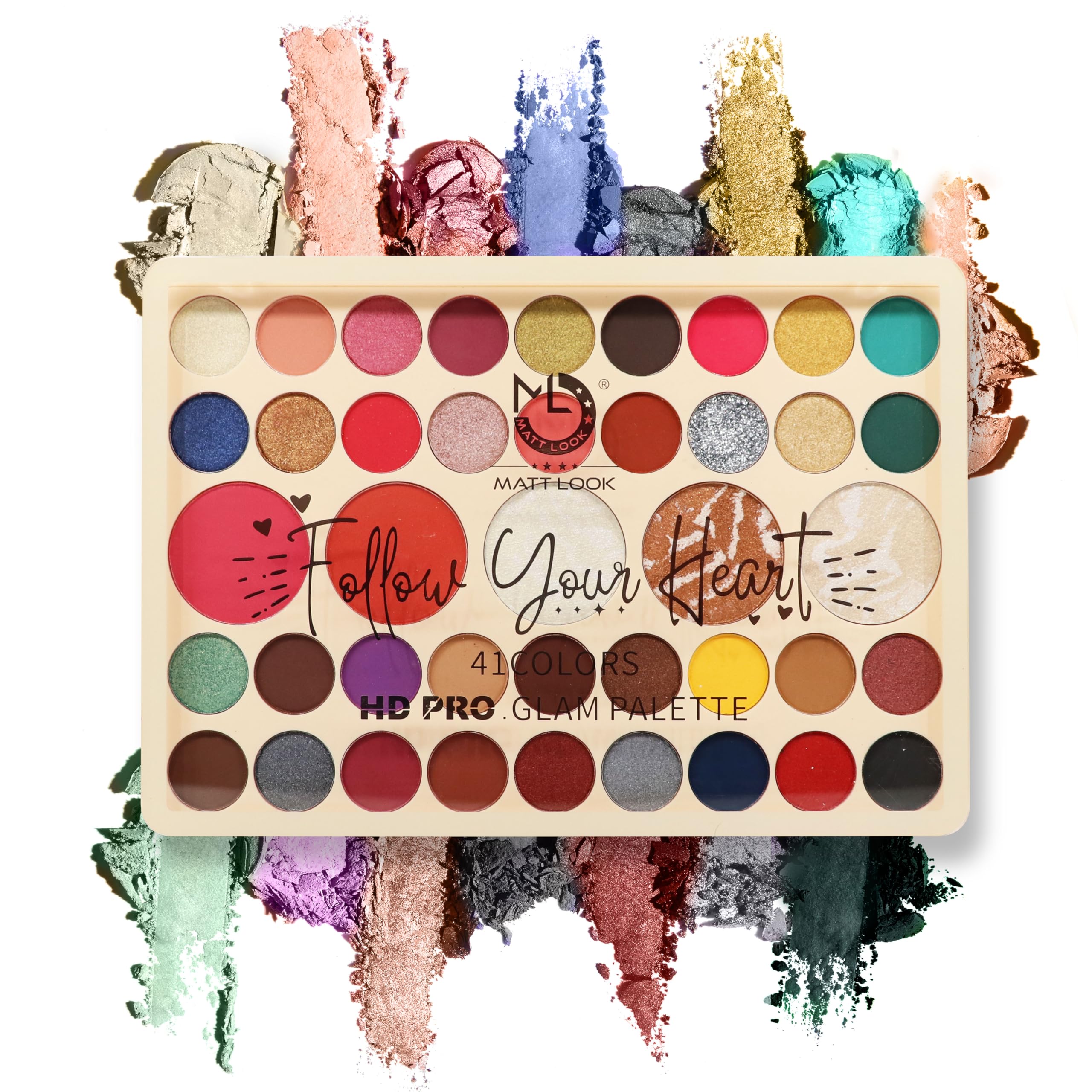 MATT LOOK 41 Colors Hd Pro Glam Palette | Multi-Purpose Use Palette | Bright Vibrant Colors | Get Full Eye Look | Eye Shadows And Highlighters In One Palette |41.6Gm | Multicolor-02-image-46