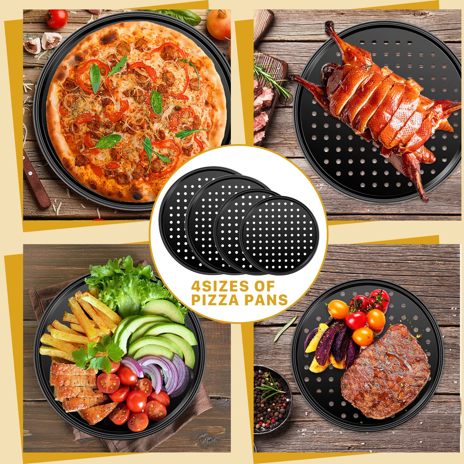 4 sartenes para pizza con agujeros, bandeja antiadherente para pizza, bandeja perforada, moldes redondos para pizza, bandeja para hornear pizza para el hogar de 9 pulgadas, 10 pulgadas, 11 7