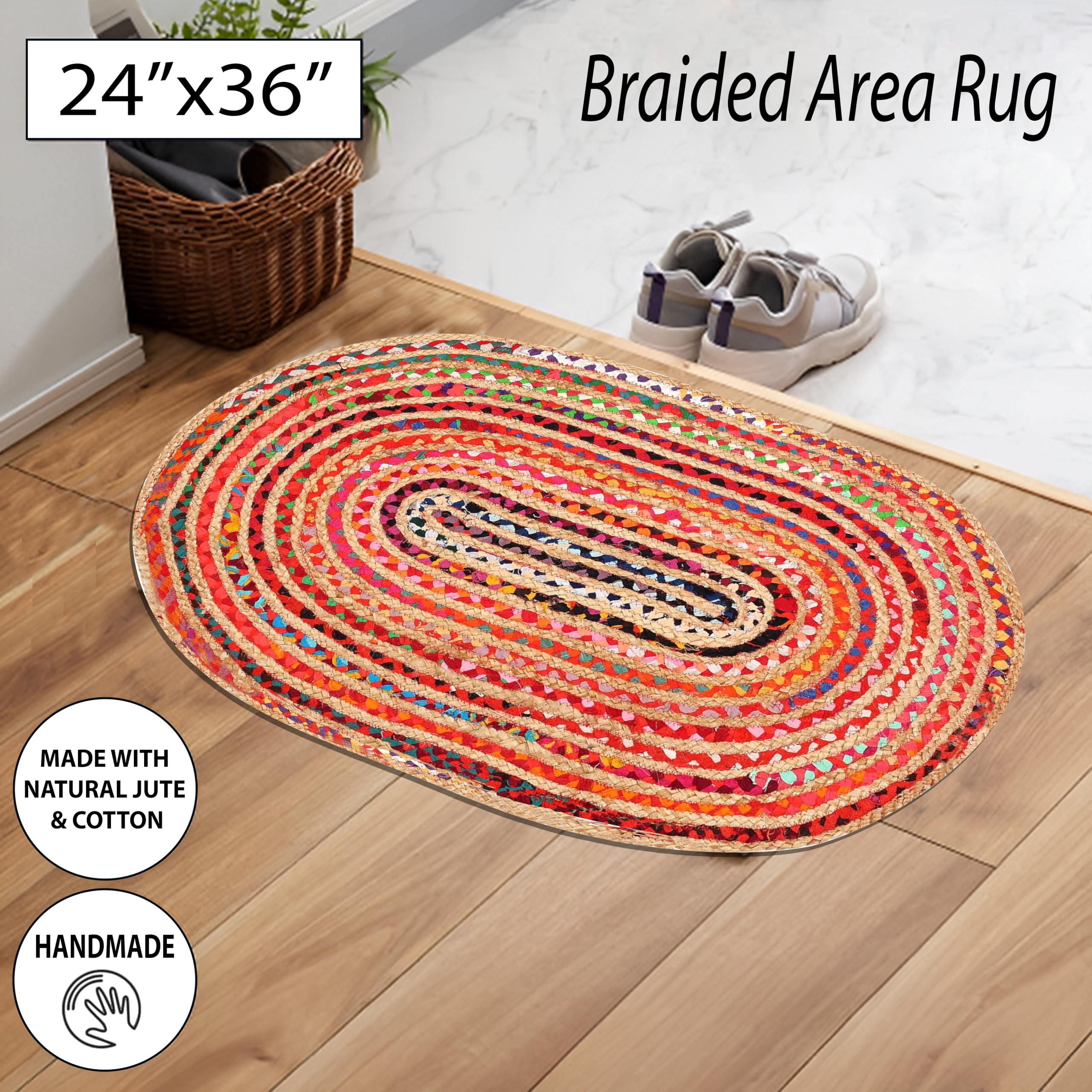 Amazon.com: Goroly Home Jute Cotton Multi Chindi Braided Rug 2x3
