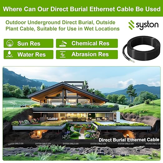 Cable de red Syston Direct Burial Cat 6E UTP 600 MHz 23 AWG 50 ft miniatura 7