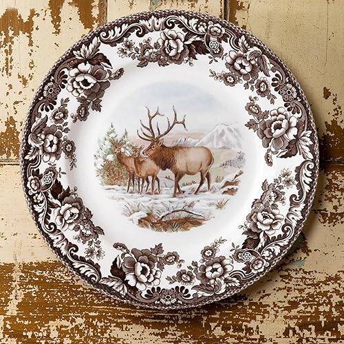 Miniatura 3 de Spode Woodland American Wildlife, plato, con dibujo de oso negro, Lagópodo escocés, Rojo