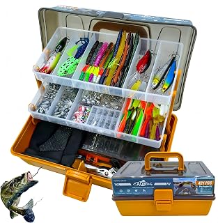 Large 3-Layer Tackle Box with Tackle Included, 421Pcs Fishing Lures Kit - Pliers, Crankbait, Hooks, Weights & Accessories - Freshwater Bass Fishing Bait Lure Gear and Equipment