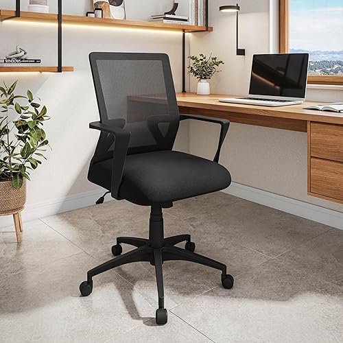 Miniatura 2 de Techni Mobili Silla de oficina ergonómica de malla, silla de trabajo transpirable negra para oficina en casa o estudio con altura e inclinación