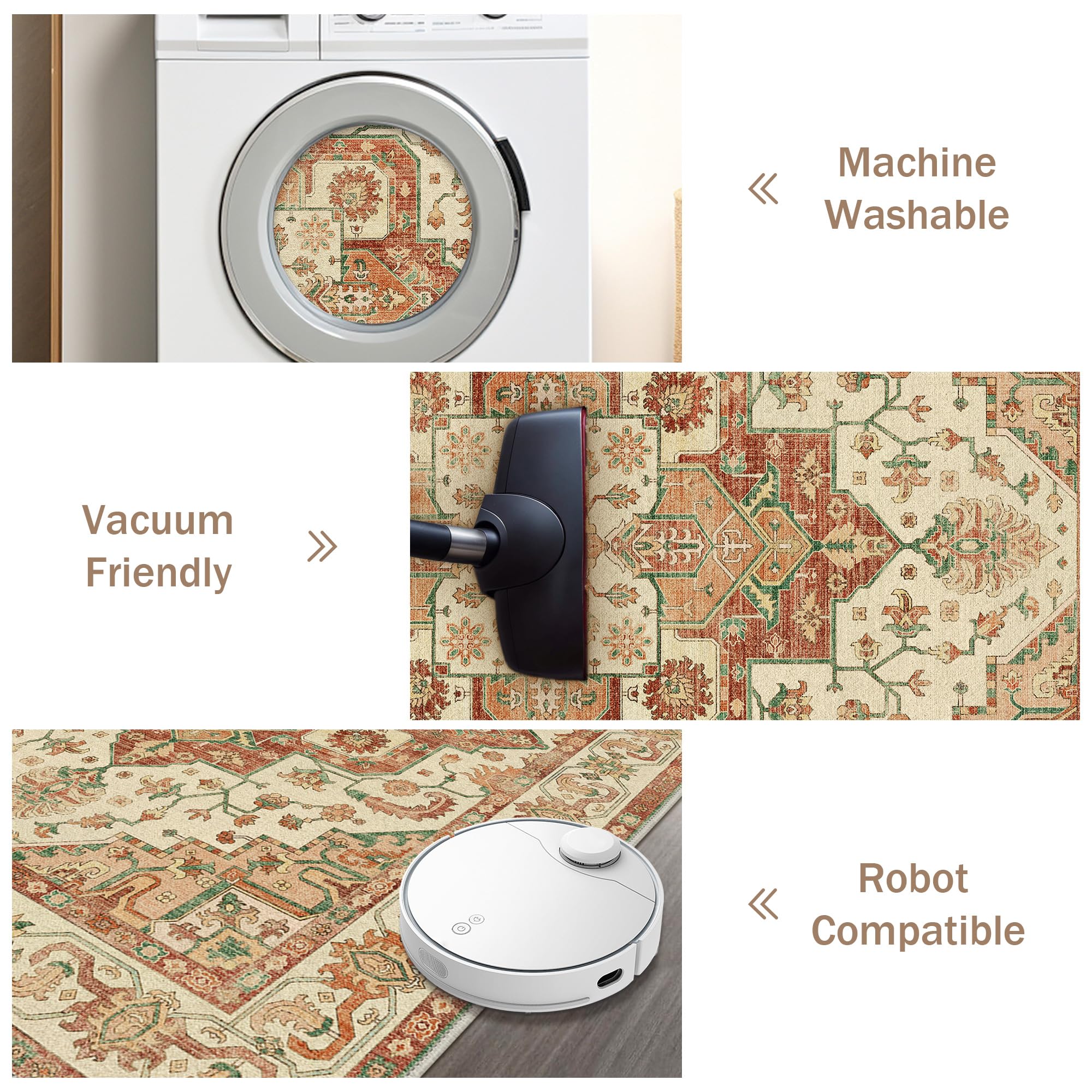 BEIMO Tappeto Salotto Pelo Corto Vintage, Tappeto Camera Da Letto, Tappeti Antiscivolo Lavabile, Grande Tappeti Persiano per Cameretta, Soggiorno, Sala, Tortora, 200x290cm