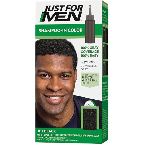 Just For Men Shampoo-In Color (Formerly Original Formula), Mens Hair Color with Keratin and Vitamin E for Stronger Hair - Jet Black, H-60, Pack of 1 (Packaging May Vary)