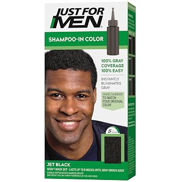 Just For Men Shampoo-In Color Formerly Original Formula, Mens Hair Color with Keratin and Vitamin E for Stronger Hair - Jet Black, H-60, Pack of 1 Packaging May Vary