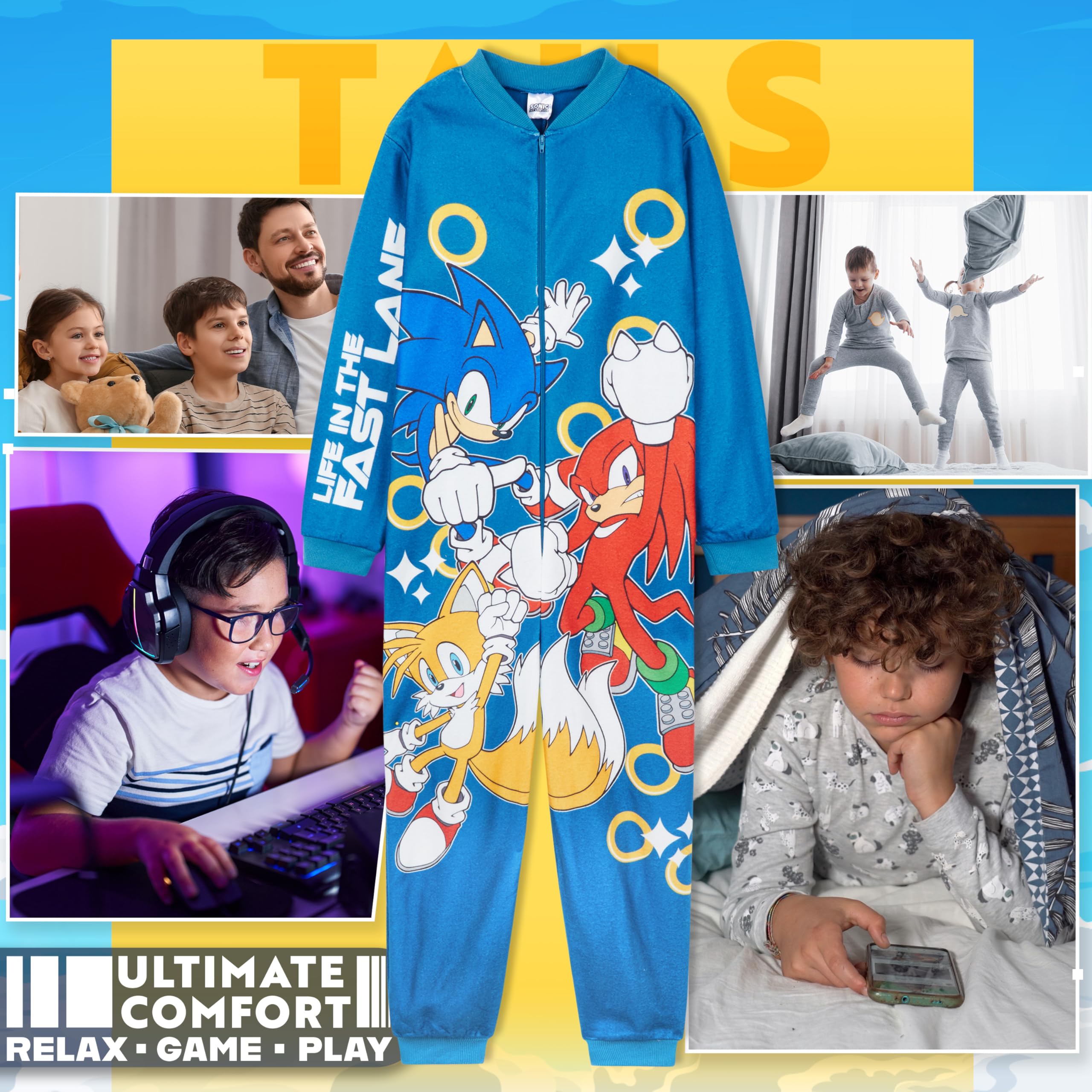 Get Trend Sonic The Hedgehog Pijama Entero Niño con o sin Capucha, Pijama Una Pieza, Polar Ropa de Dormir, Regalos para Niños