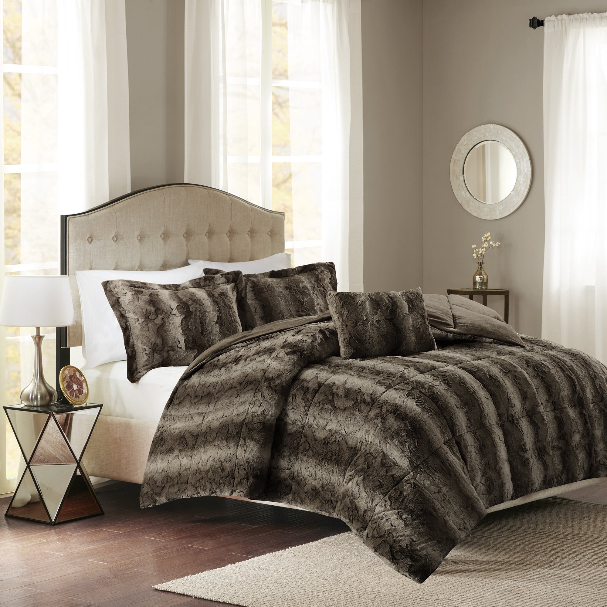 Madison Park Zuri Soft Plush Comforter Set, Faux Fur Animal Stripes