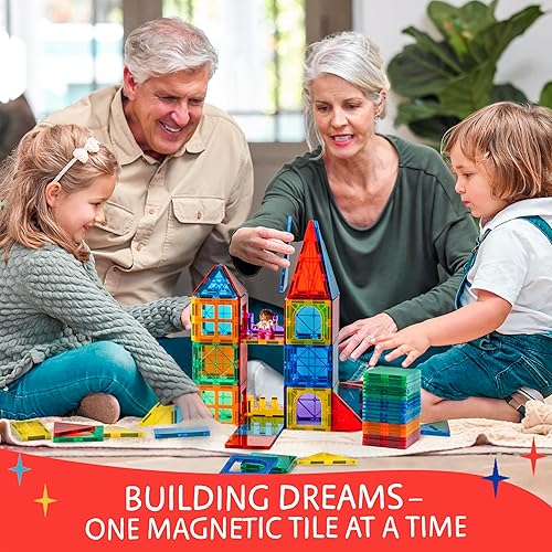 Miniatura 5 de SUNNY AUNTIE Azulejos magnéticos 138 piezas + 4 figuras + funda con cremallera, azulejos magnéticos para niños y niñas de 3, 4, 5, 6, 7, 8 años