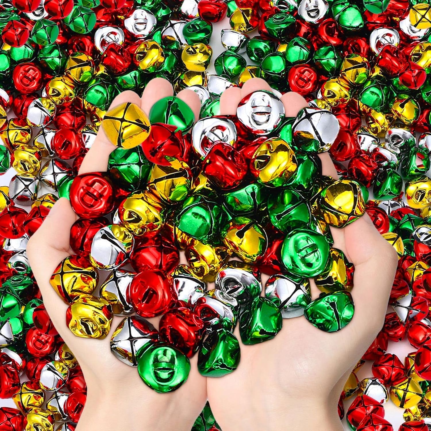 Jinei 500 Pcs 1 Inch Christmas Jingle Bells for Craft Multicolor Christmas Bells Bulk DIY Hanging Vintage Bells Charms for Xmas Wreath Decor Holiday Festival Home Decoration (Colorful)