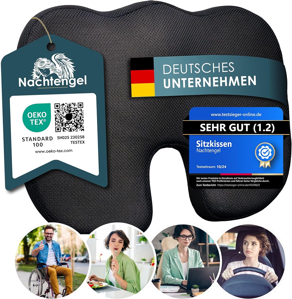 SITZKISSEN ORTHOPÄDISCH MIT Memory Foam – Sitzkissen Stuhl für ergonomischen Komfort & Steißbeinentlastung – Effektives Steißbeinkissen für Büro, Homeoffice & Auto – (Medium 60-90kg)