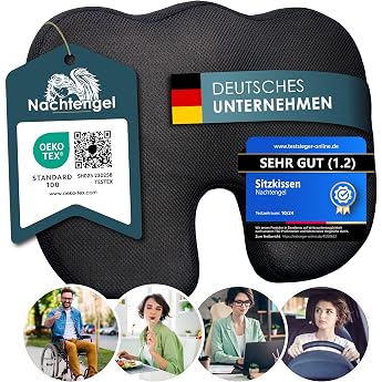 Nachtengel Orthopaedic Seat Cushion with Memory Foam - Seat Cushion Chair for Ergonomic Comfort & Coccyx Relief - Effective C