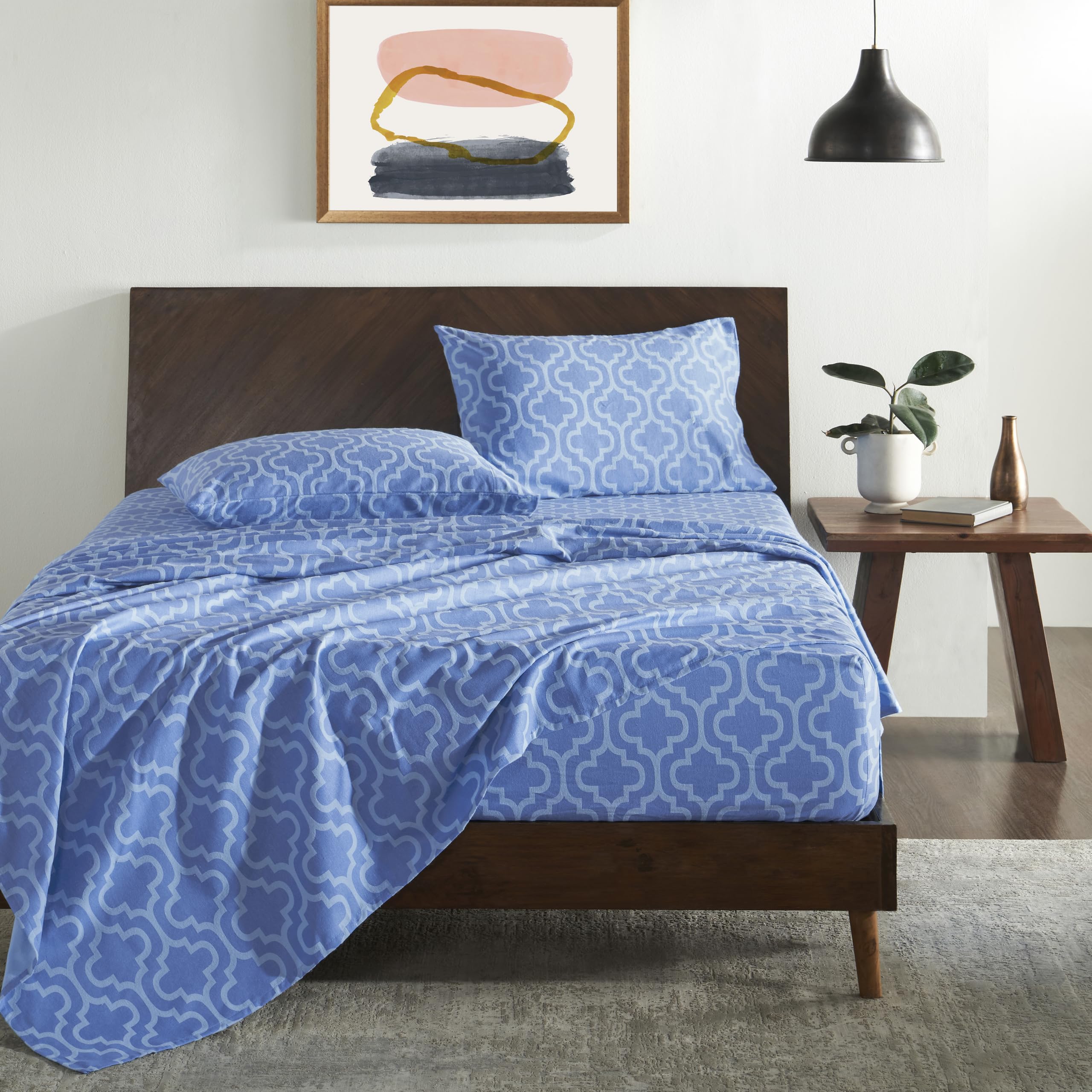 Parure de lit flanelle chaude drap housse poche profonde motif géométrique