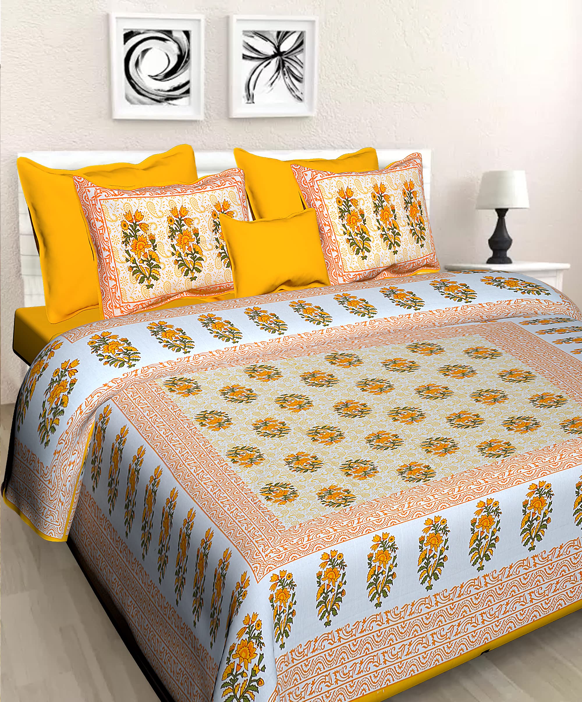 100% Cotton Rajasthani Jaipuri Traditional Floral India 160 TC Cotton Double BedSheet with 2 Pillow Covers - (90x100 inches) -Multi-ColorA33 (B0D86HXVRM) Amazon Price History, Amazon Price Tracker