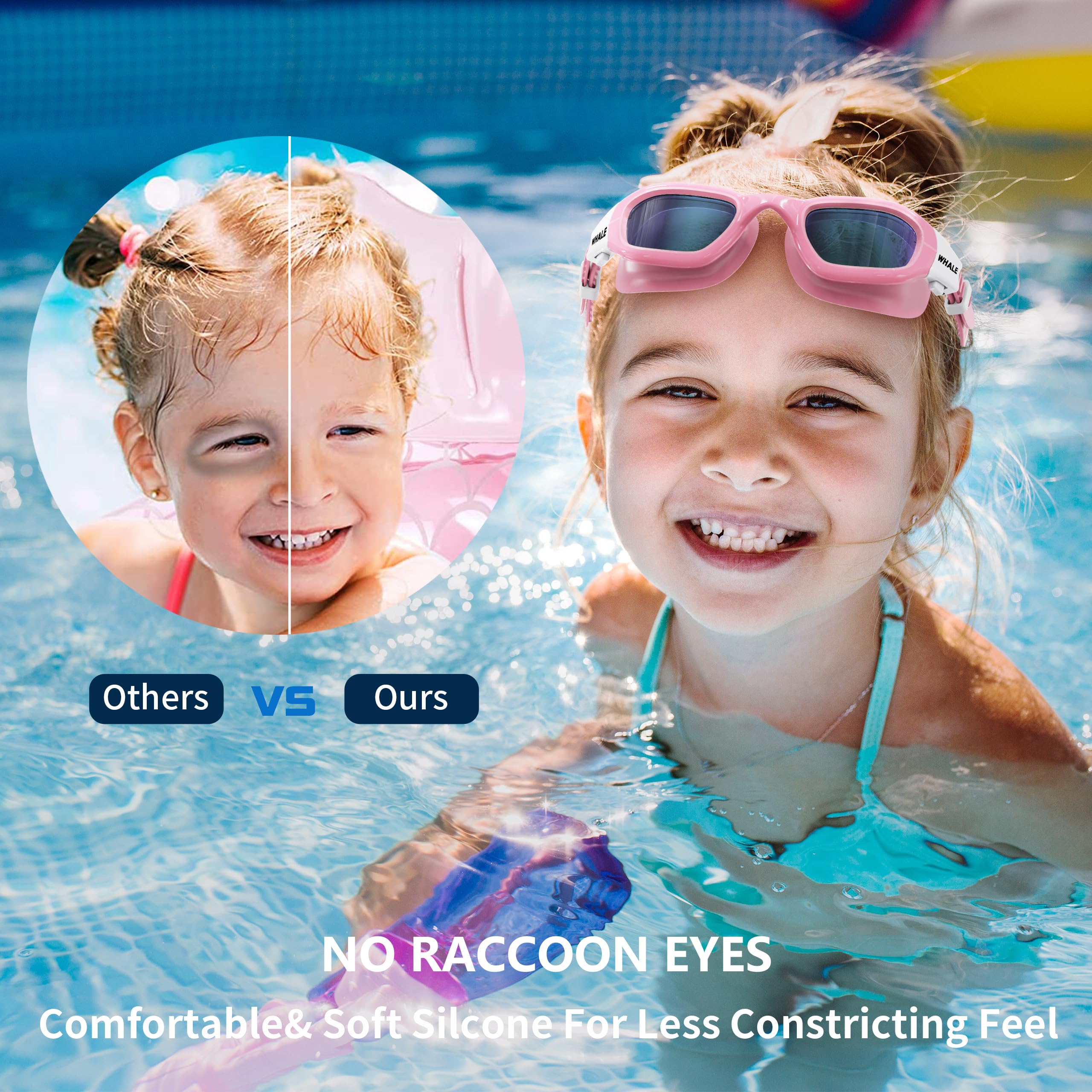 Whale Swim Goggles-A2 GE Patented Upgraded Polarized Swimming Goggles Anti-Fog Anti-UV for Adult Men Women Youth (Plane mirror, Black and white frame)