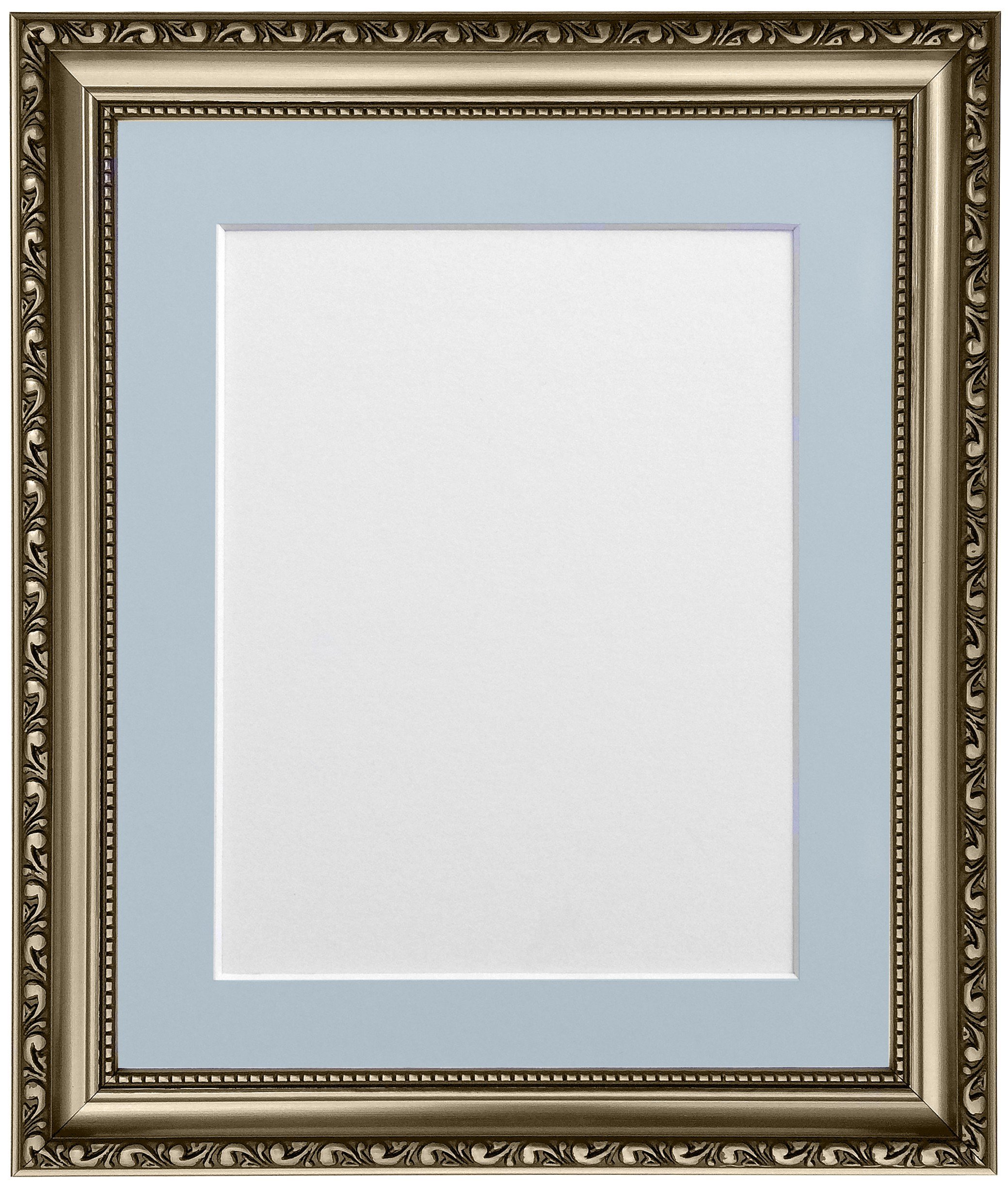Shabby Chic Gunmetal Picture Photo Frame with Light Blue Mount 30 x 24 For Image size 24 x 18 (Plastic Glass)