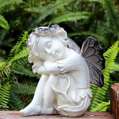 Miniatura 5 de Leekung Estatua de ángel con luz solar para decoración de jardín, estatuas de jardín para patio, porche, césped, decoración al aire libre,