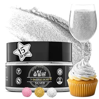 Dazzle Dust Edible Glitter Powder Decorations, 15g Large Size, Silver