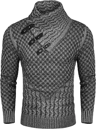 COOFANDY Men's Knitted Turtleneck Sweater Long Sleeve Slim Fit Designer Shawl Collar Pullover
