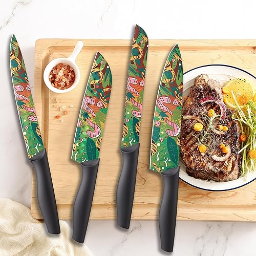 Miniatura 8 de Marco Almond Juego de cuchillos de cocina con diseño artístico, 6 cuchillos de acero inoxidable con 6 protectores de cuchillas, cuchillos aptos para