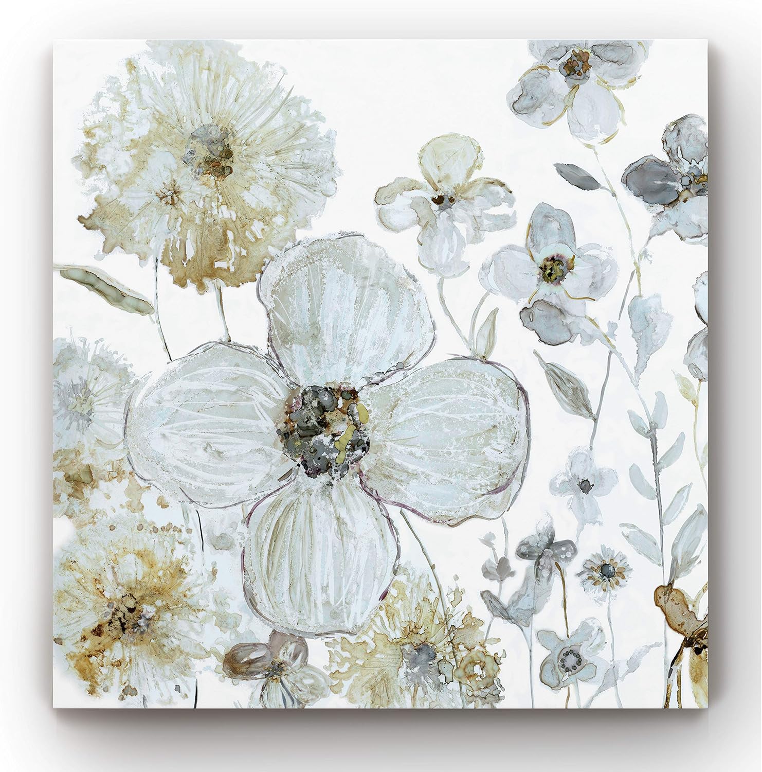 Renditions Gallery Flower Canvas Wall Art Home Paintings & Prints Natural Summer Garden Canvas Framed Art Wall Hanging for Bedroom Dining Living Room Office Home Kitchen Modern Decorations - 16"x16"