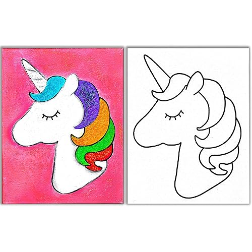 Indigo Art Studio Pre Drawn Canvas Painting for Kids Stretched & Stenciled Art Activity Summer Camps Unicorn #4 Retro Coloring DIY Birthday Gift