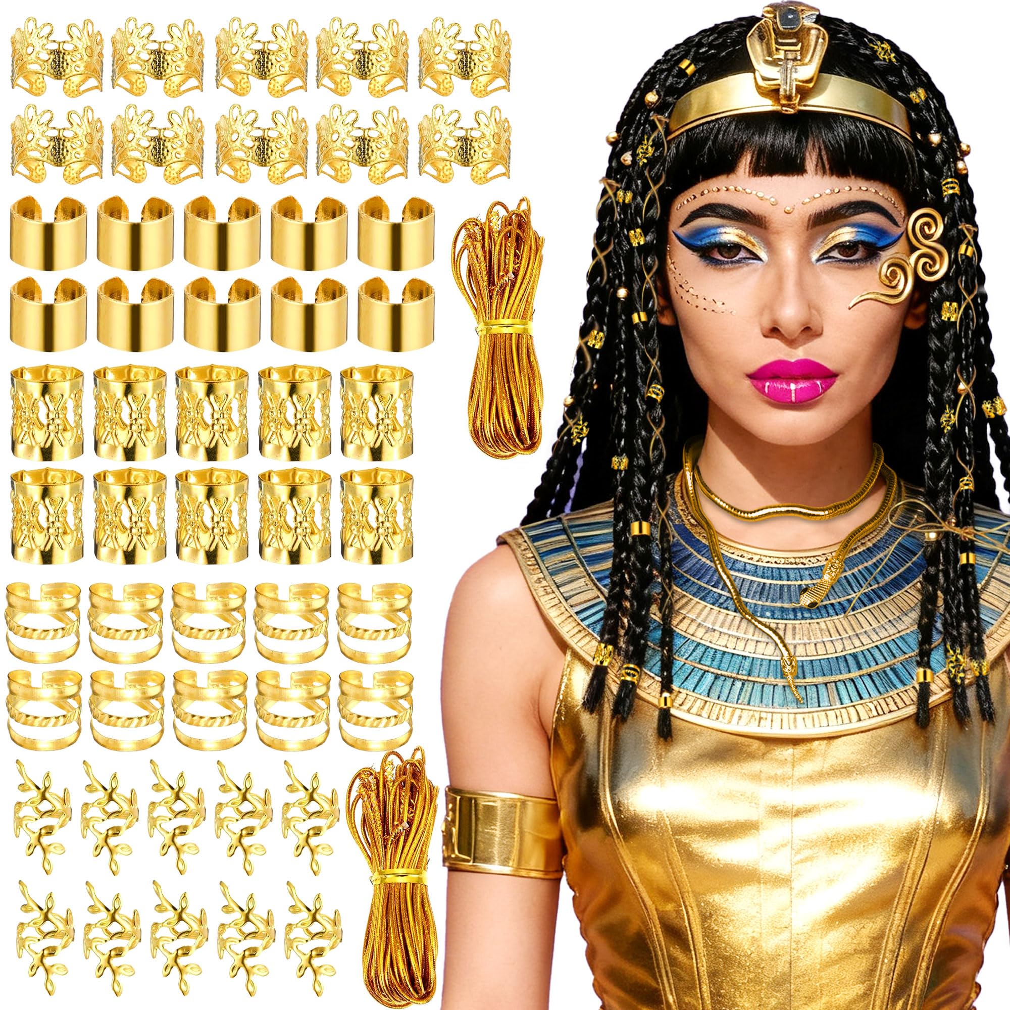 LaVenty Egyptian Costume Accessories Gold Hair Clips Egyptian Headpiece Snake Arm Bracelets Halloween Costumes Cleopatra Party Decoration