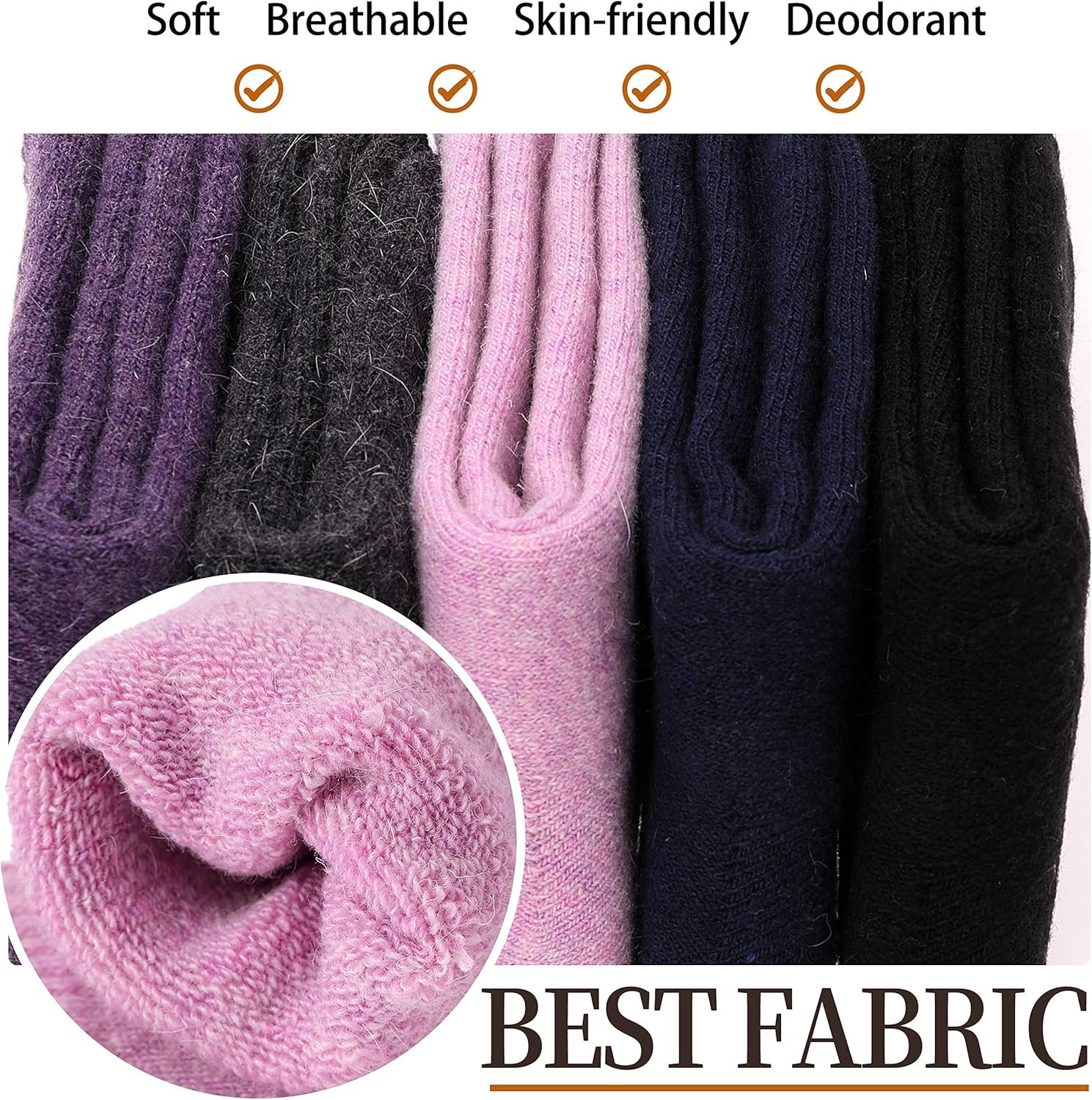 Sandsuced 5 Pack Merino Wool Boot Hiking Socks for Women Warm Winter Thick Thermal Cozy Work Soft Ladies Socks - Image 5