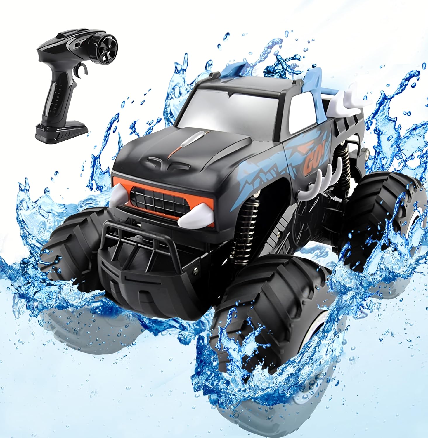 GoolRC Amphibious Remote Control Car, 1:16 Scale 4WD RC Cars, 360?Rotating Waterproof RC Stunt Car, 2.4GHz All Terrains RC Monster Truck, Remote Control Boat (Blue)