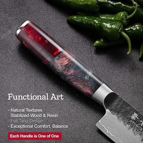 Miniatura 4 de Cuchillo de chef japonés, cuchillo de cocina VG10 Damasco de 8 pulgadas, cuchillos de cocina profesionales forjados negros con mango ergonómico