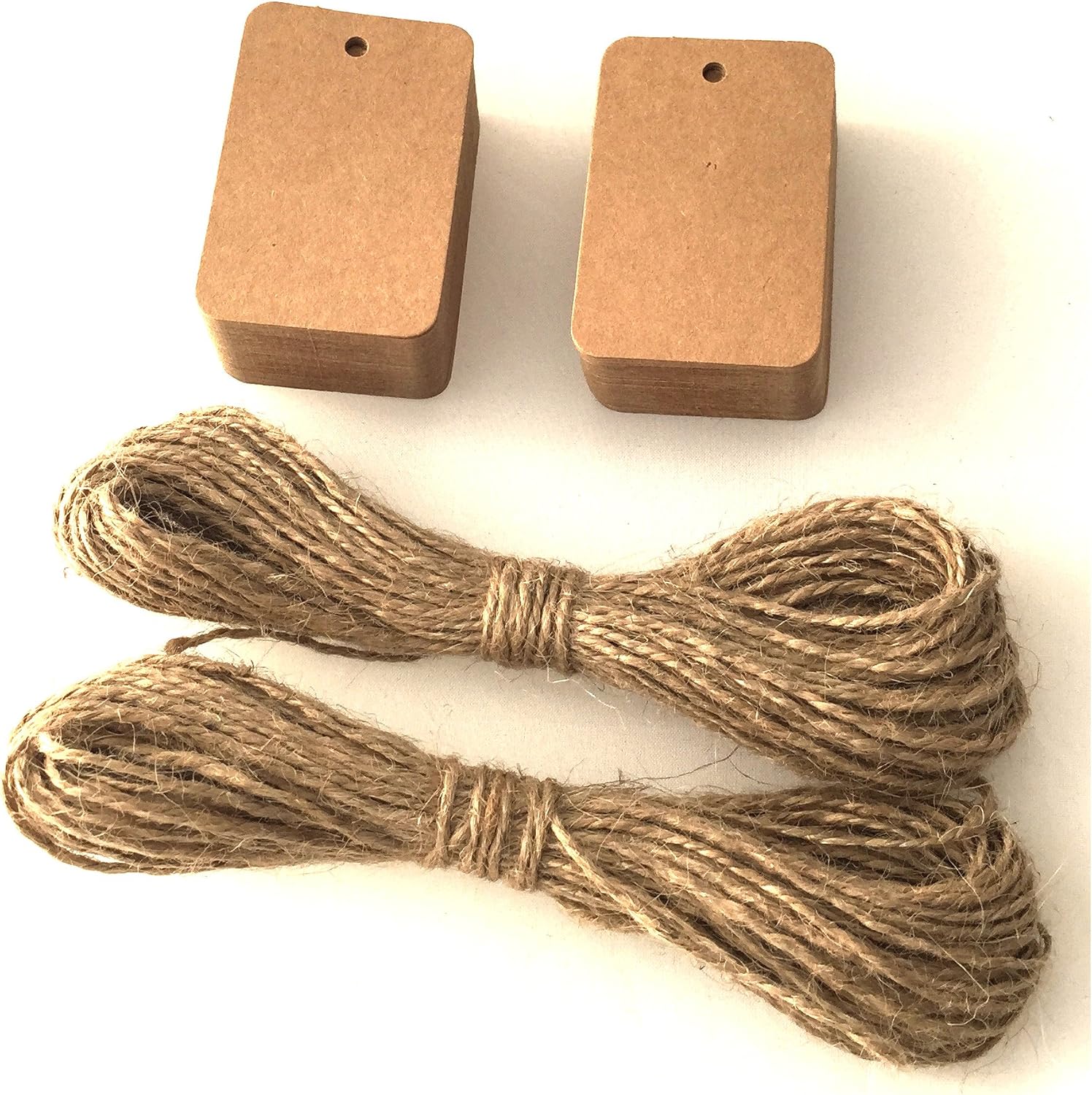 LWR CRAFTS 100 Hang Tags Rectangle with Jute Twines 100ft (2 3/8" x 1 9/16", Kraft)