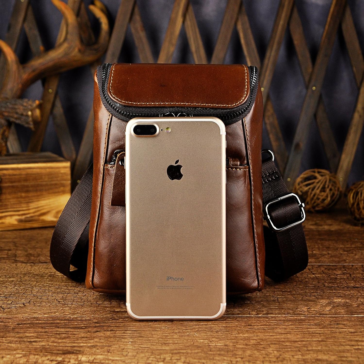 Le'aokuu Men Leather Fashion Mini Messenger Shoulder Bag Designer Waist Belt Bag Pack Cigarette Phone Case - Image 5