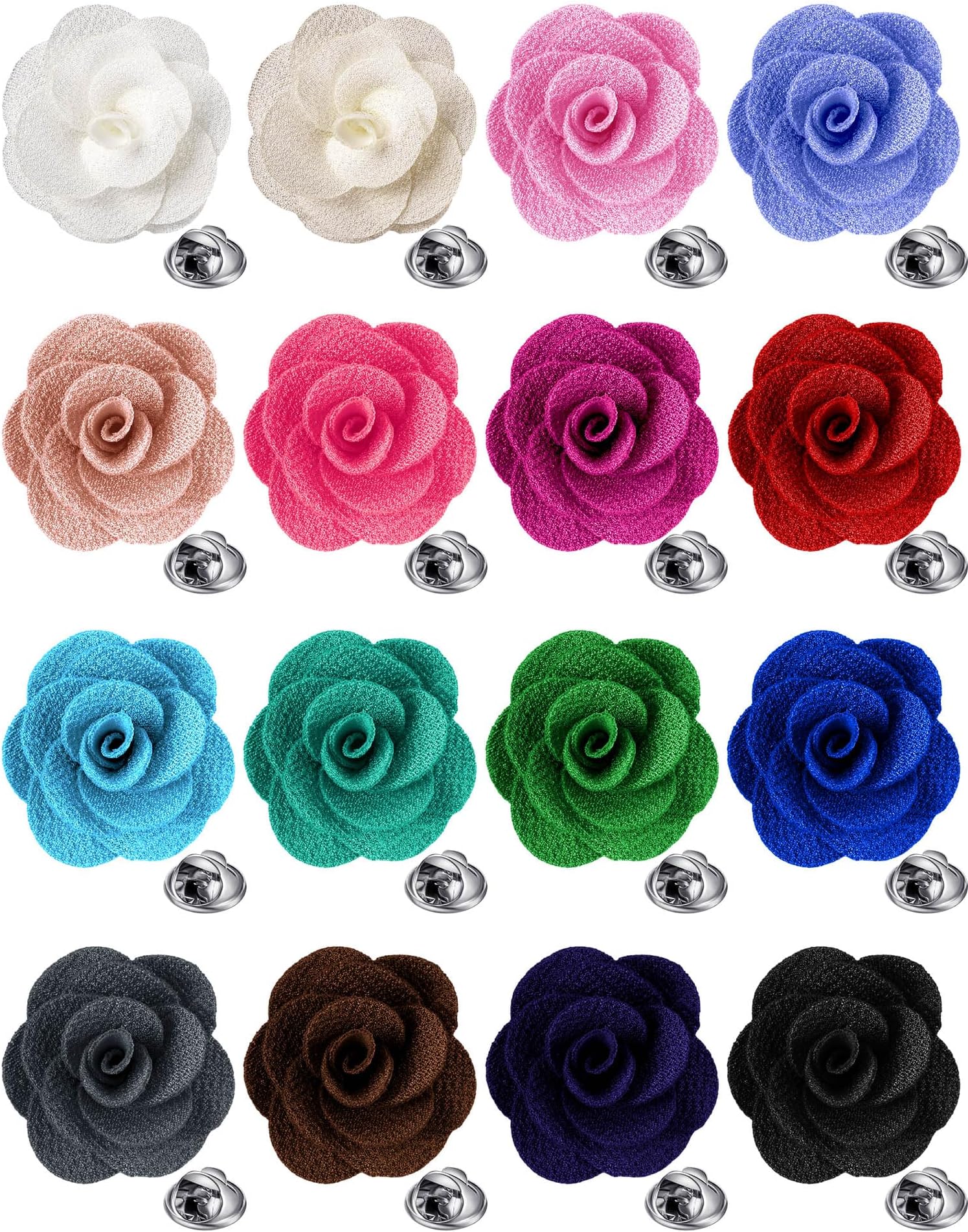 16 Pcs Lapel Flowers for Men Suits Flower Lapel Pins for Men Brooch Pins Handmade Satin Boutonniere