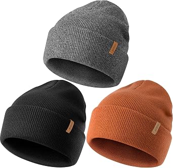 3 Pack Beanie for Men Women, Winter Double Layer Warm Knit Cuffed Hat Stylish Slouchy Skull Cap for Cold Weather