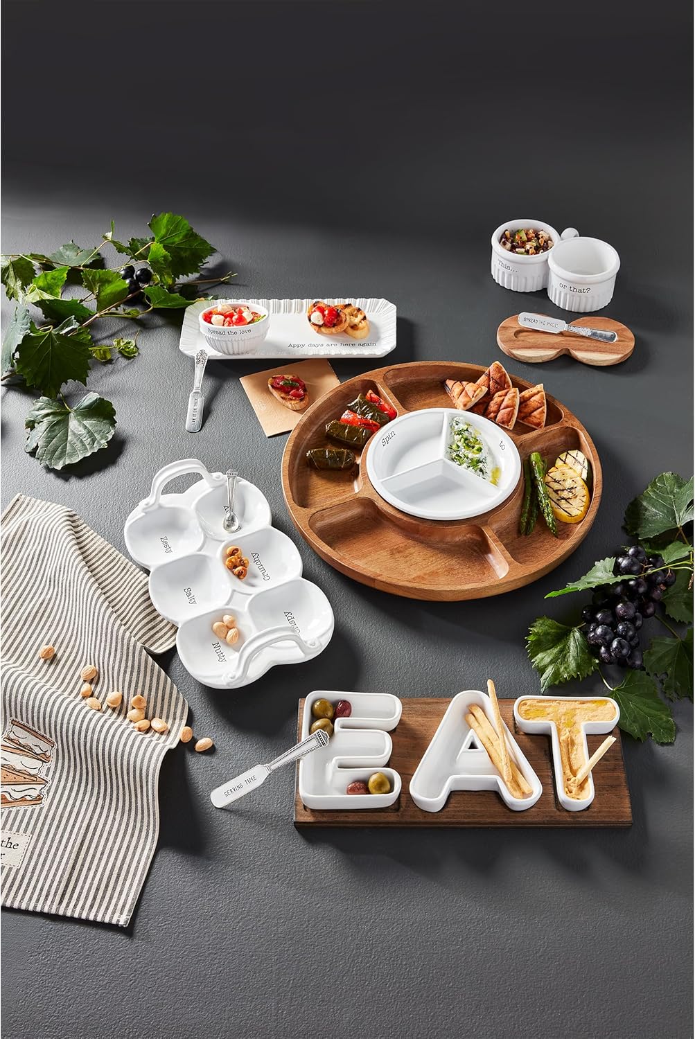 Mud Pie Circa Tray and Dip Bowl Set; Tray 5" x 12" | Bowl 2" x 3 3/4" Dia | Spreader 5 1/2" - Image 2
