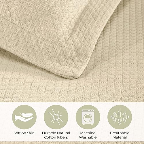 Miniatura 3 de Cubrecama doble Superior Diamond Solitaire de algodón de primera calidad Jacquard Matelassé con fundas de almohada a tono, color aguamarina, Ivory,