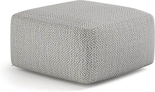 SIMPLIHOME Nate - Puf cuadrado  Otomano tapizado de algodón tejido a mano de 20 pulgadas de ancho en mezcla gris estampada, taburete bohemio o
