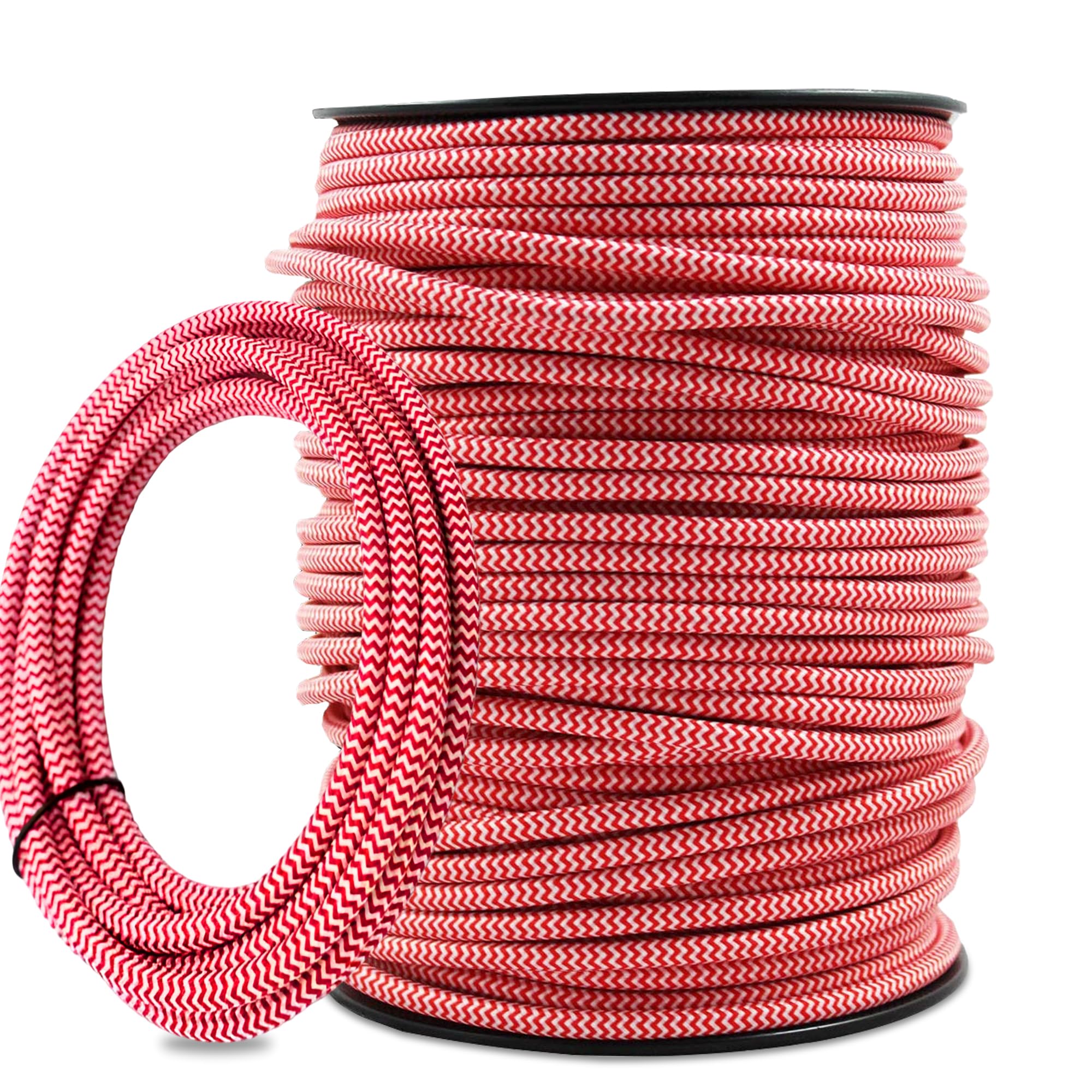 DC VOLTAGE 5m Red, White Vintage 3 Core Round Cable Fabric Cloth Covered Electrical Wire, 16.4ft 3 Conductors 18 Gauge Textile Electric Cable Wire Coated in Colored Vintage for Lighting DIY Project