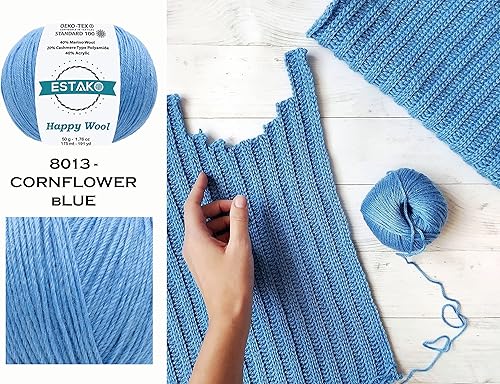 Miniatura 7 de Estako Happy Wool (paquete de 2 madejas) 40% lana merino, 20% cachemira tipo poliamida, 40% acrílico, peso suave, hilo de punto y ganchillo (2 x