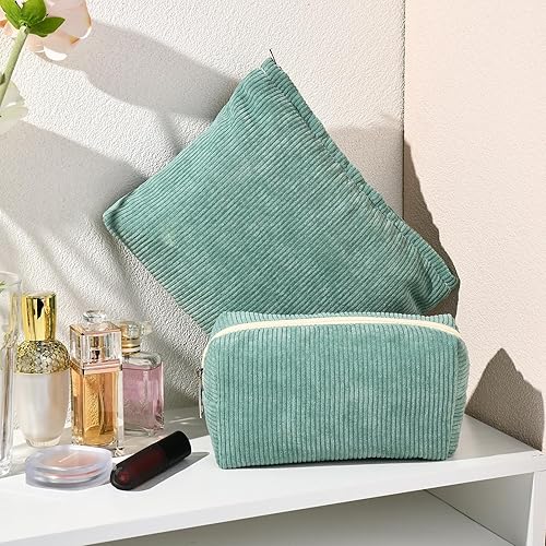 Miniatura 6 de Bolsa de maquillaje de 2 piezas, bolsa grande de pana para cosméticos, bolsa de aseo de viaje, bolsa de aseo de viaje, organizador de brochas de