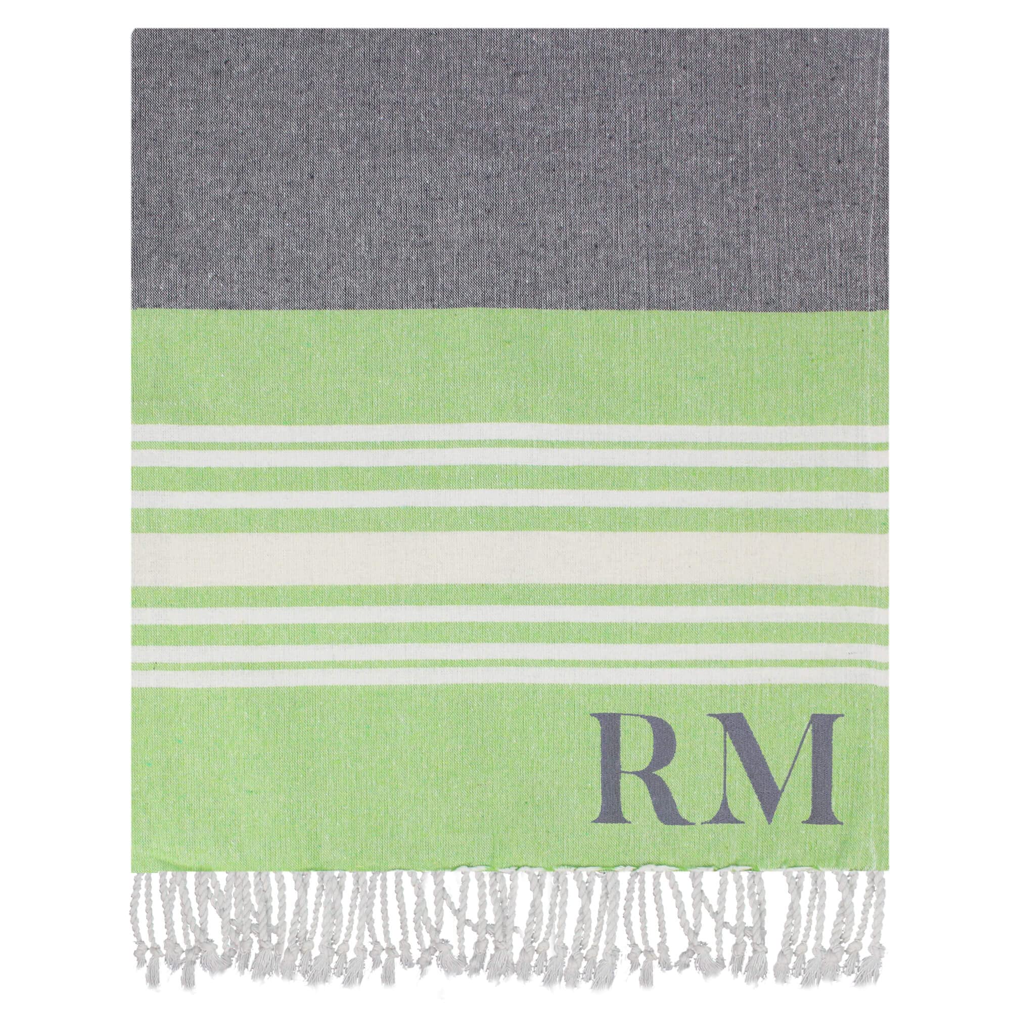 Teddyts Personalised Cotton Turkish Style Hammam Striped Towel (Apple Green), 90cm x 170cm